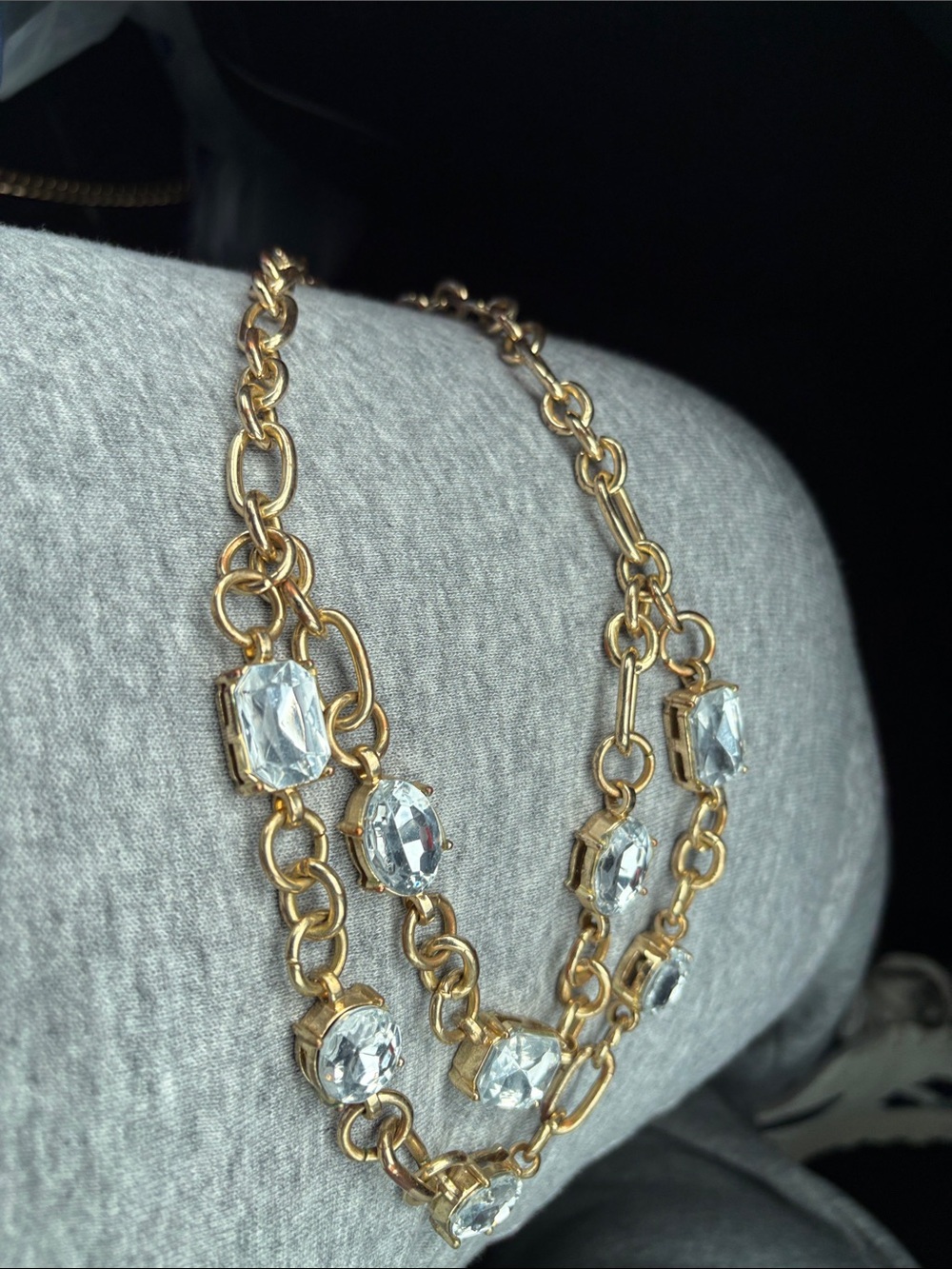 Gold Chain Necklace with Clear Stone Accents